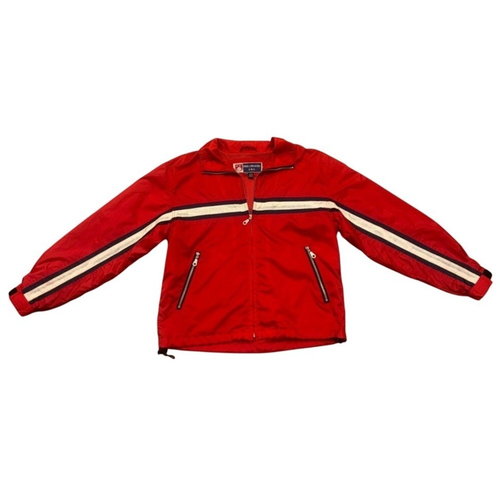 Free Country Red Windbreaker Jacket Striped Mesh Lined Zip Womens Med 90s y2k